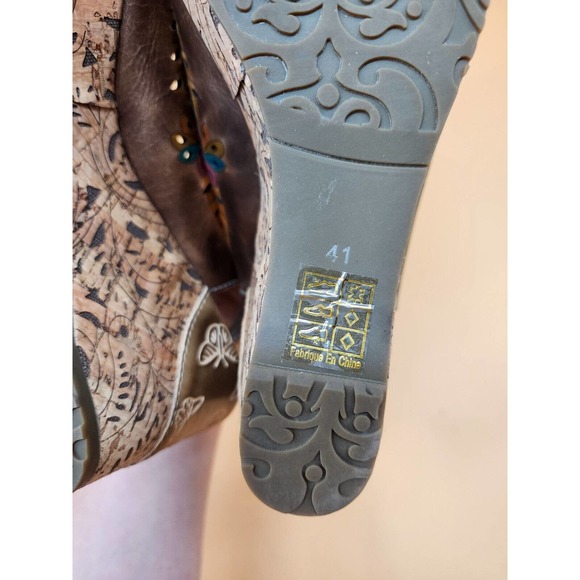 Spring Step Brown Floral Wedge Sandals - Picture 9 of 11